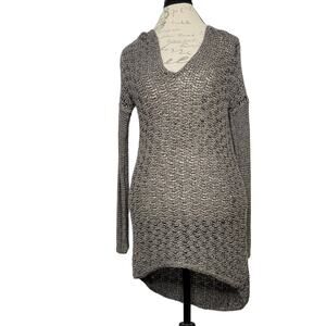 Helmut Lang Gray Alpaca Silk Linen Open Knit V-neck Longline Pullover Sweater MD